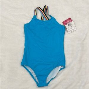 Kanu Surf Blue Kids Swimwear with Rainbow Straps nwt size 10